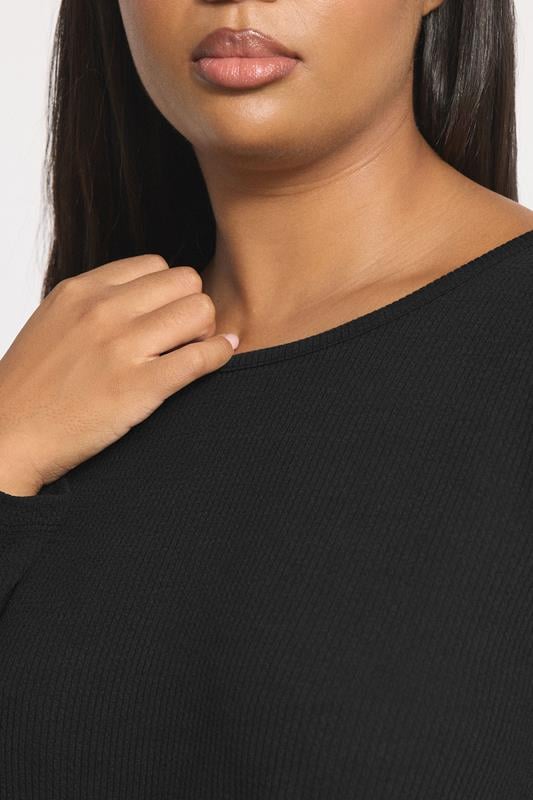 Evans YOURS Curve Black Ribbed Swing T-Shirt