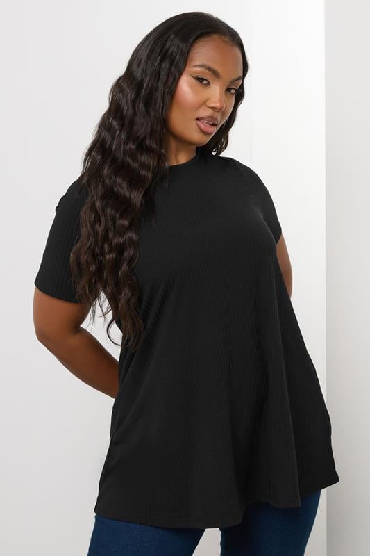 evans YOURS Curve Black Ribbed Swing Top