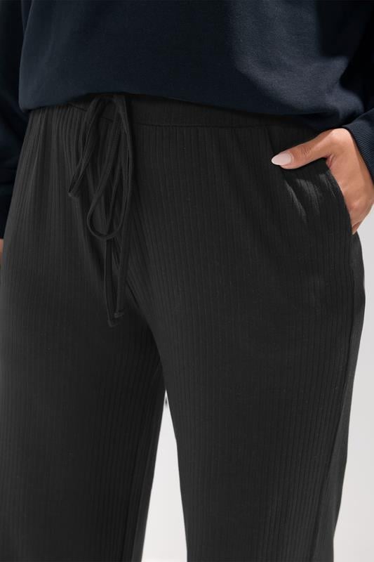 Evans YOURS Curve Black Ribbed Wide Leg Trousers