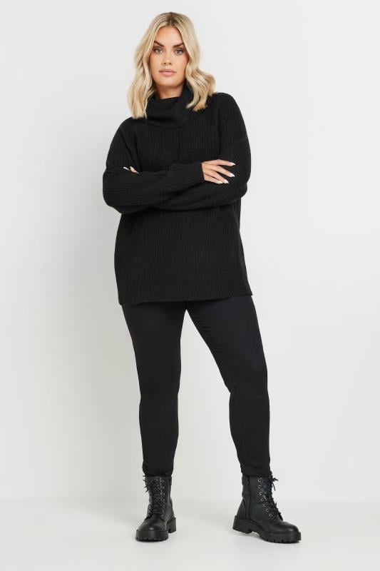 Evans YOURS Curve Black Roll Neck Knitted Jumper