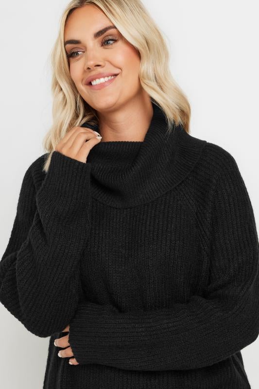 Evans YOURS Curve Black Roll Neck Knitted Jumper
