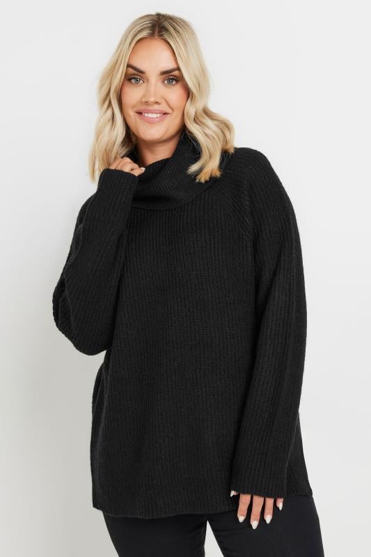 evans YOURS Curve Black Roll Neck Knitted Jumper