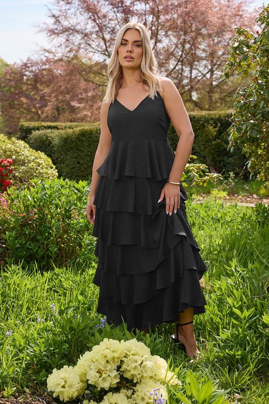 evans YOURS Curve Black Ruffle Maxi Dress