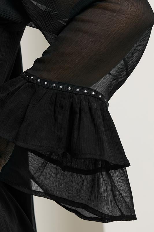 Evans YOURS Curve Black Ruffle Sleeve Stud Top