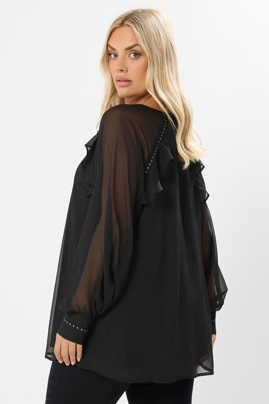 Evans YOURS Curve Black Ruffle Stud Trim Blouse