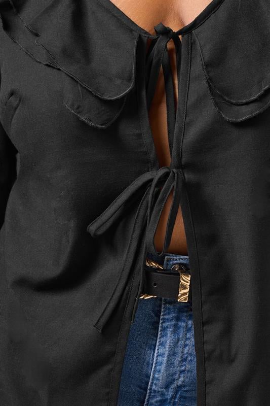 Evans YOURS Curve Black Ruffle Tie Front Blouse