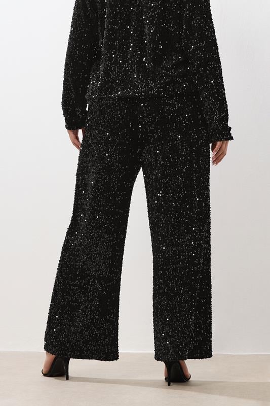 Evans YOURS Curve Black Sequin Wide Leg Trousers