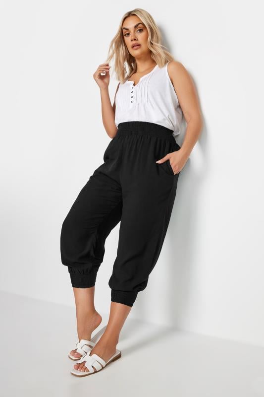 Evans YOURS Curve Black Shirred Harem Trousers