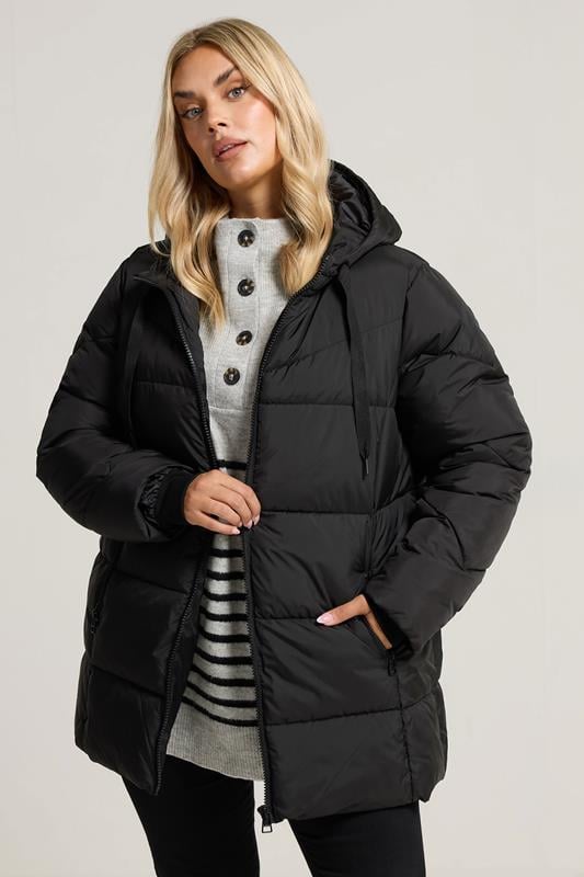 evans YOURS Curve Black Short Padded Coat