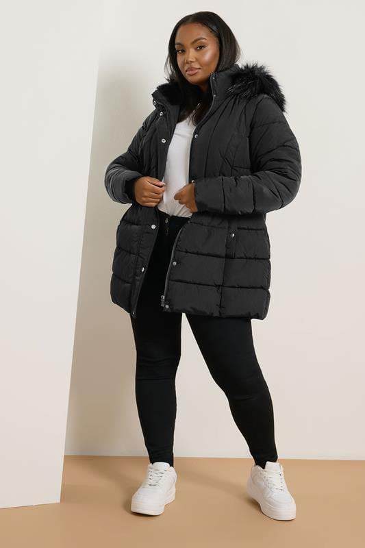 Evans Yours Curve Black Short Puffer Coat