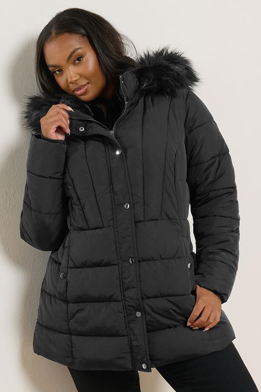 evans Yours Curve Black Short Puffer Coat