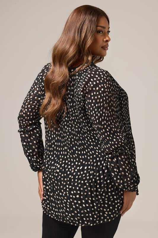 Evans YOURS Curve Black Spot Print Pleated Blouse
