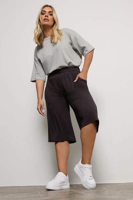Evans YOURS Curve Black Stretch Jersey Culottes