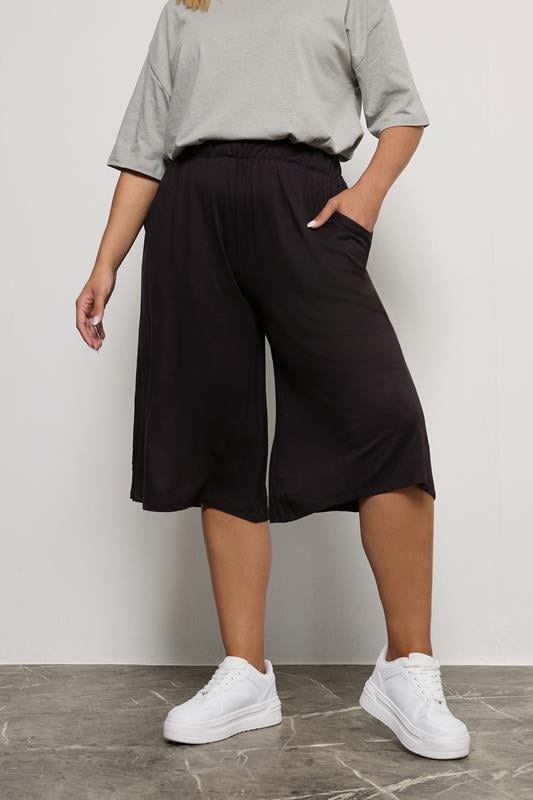 evans YOURS Curve Black Stretch Jersey Culottes