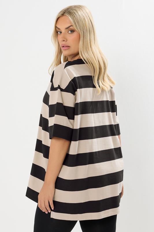 Evans YOURS Curve Black Stripe Heavyweight T-Shirt