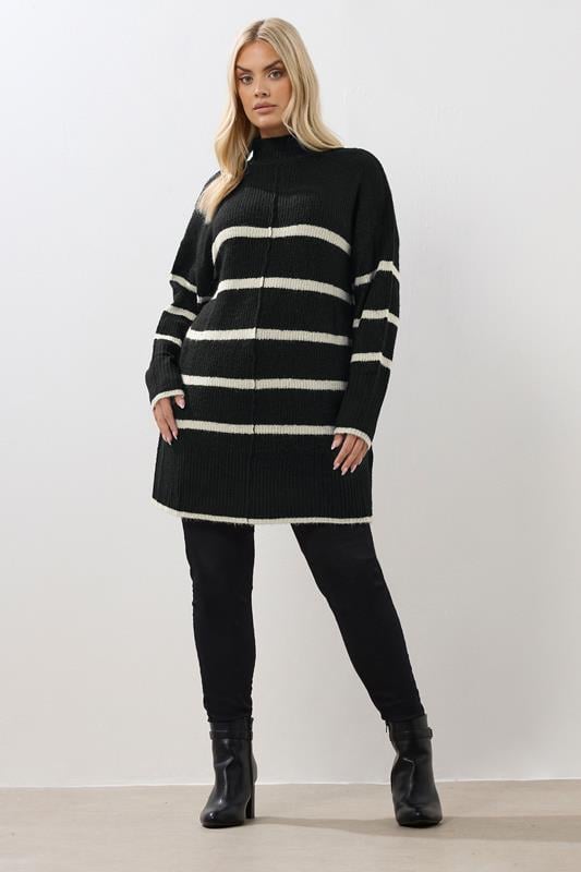 Evans YOURS Curve Black Stripe High Neck Jumper