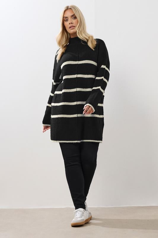 Evans YOURS Curve Black Stripe High Neck Jumper