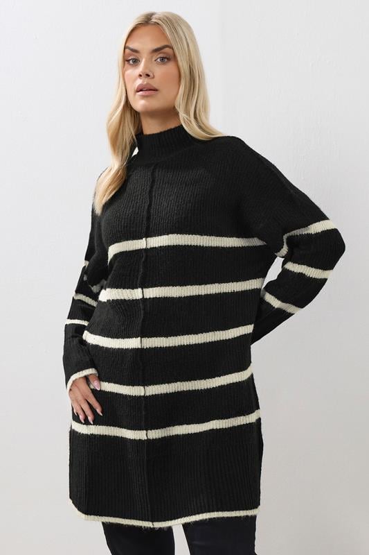 evans YOURS Curve Black Stripe High Neck Jumper