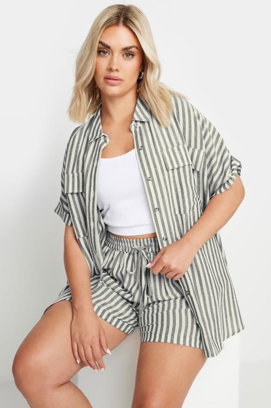 evans YOURS Curve Black Stripe Linen Shirt