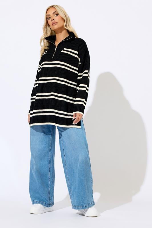 Evans YOURS Curve Black Stripe Quarter Zip Jumper
