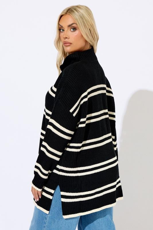 Evans YOURS Curve Black Stripe Quarter Zip Jumper