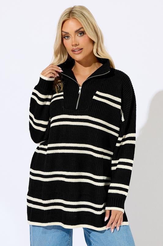 evans YOURS Curve Black Stripe Quarter Zip Jumper