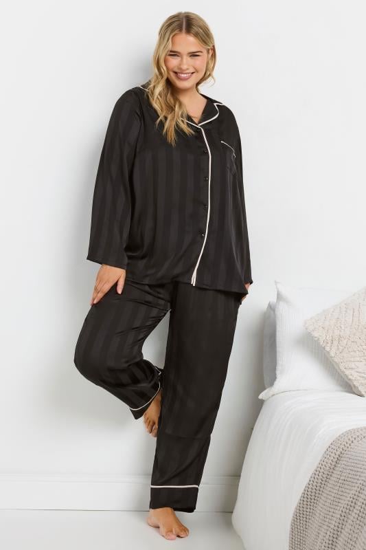 Evans YOURS Curve Black Stripe Satin Pyjama Set