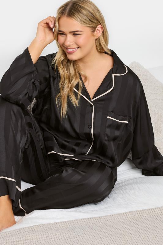 Evans YOURS Curve Black Stripe Satin Pyjama Set