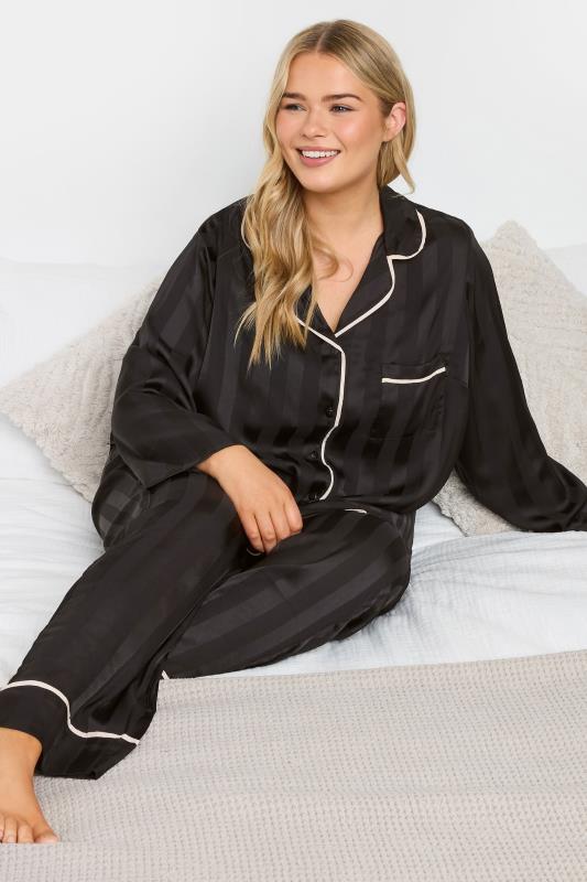 evans YOURS Curve Black Stripe Satin Pyjama Set