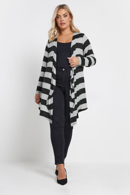 Evans YOURS Curve Black Stripe Waterfall Cardigan
