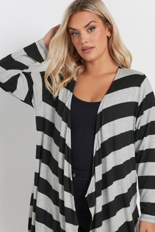 Evans YOURS Curve Black Stripe Waterfall Cardigan
