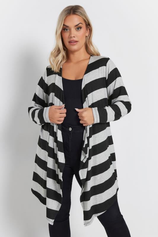 evans YOURS Curve Black Stripe Waterfall Cardigan