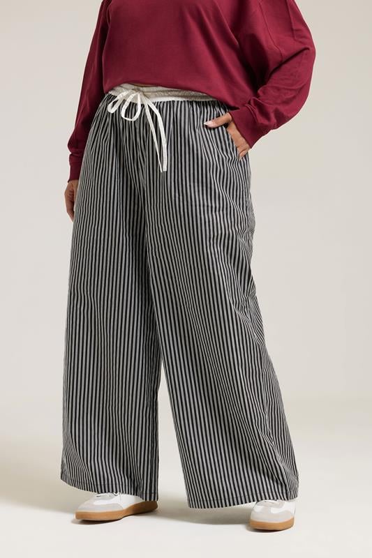 Evans YOURS Curve Black Stripe Wide Leg Trousers