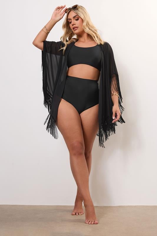 Evans YOURS Curve Black Tassel Kimono