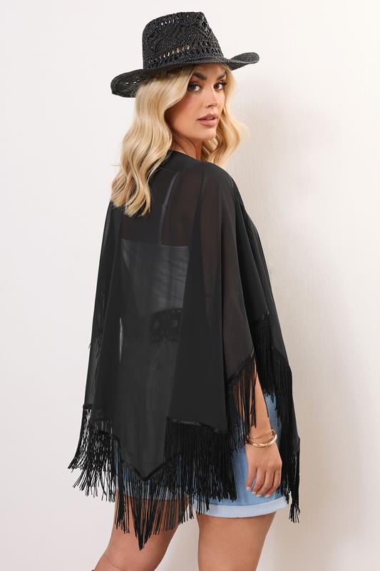 Evans YOURS Curve Black Tassel Kimono