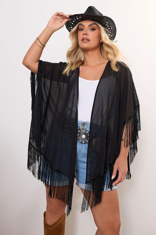 evans YOURS Curve Black Tassel Kimono