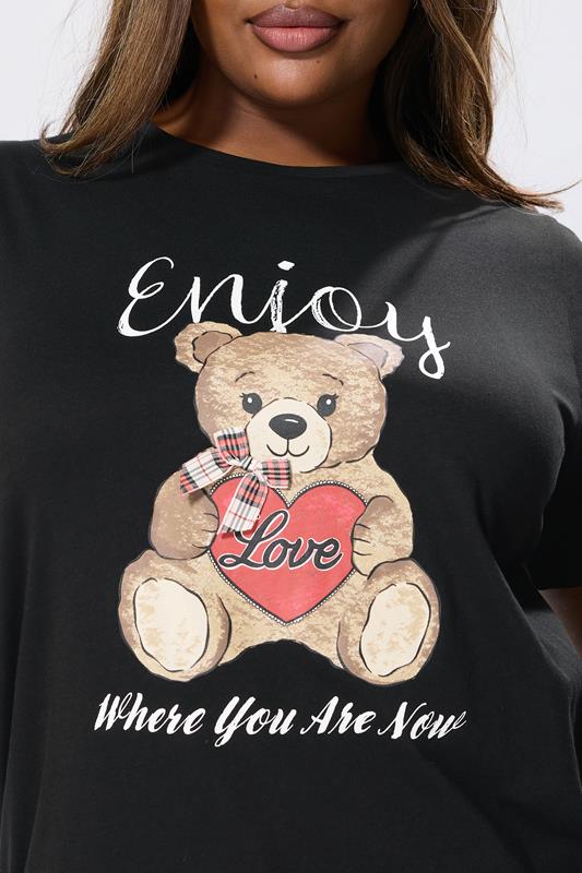 Evans YOURS Curve Black Teddy Bear Print T-Shirt