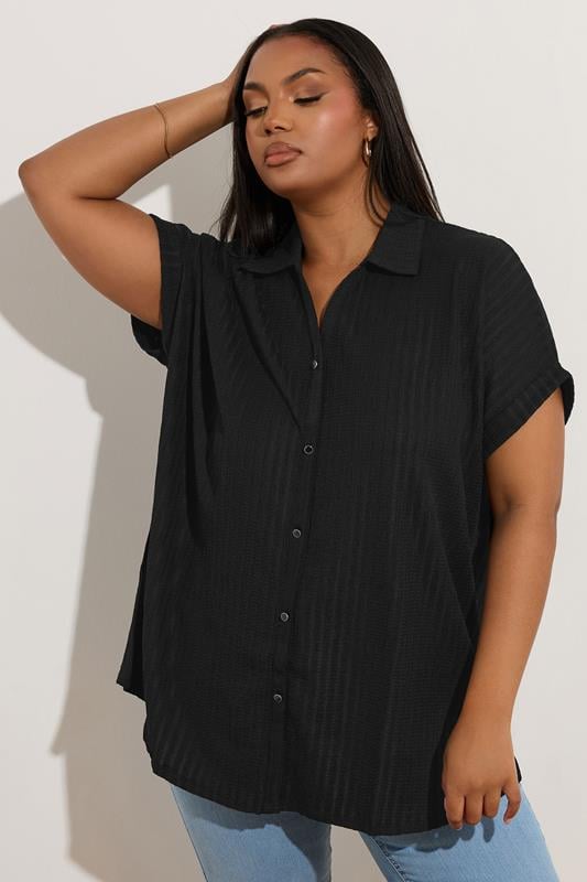 Evans YOURS Curve Black Textured Boxy Shirt