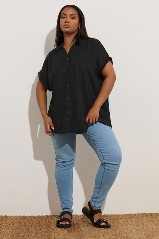 Evans YOURS Curve Black Textured Boxy Shirt