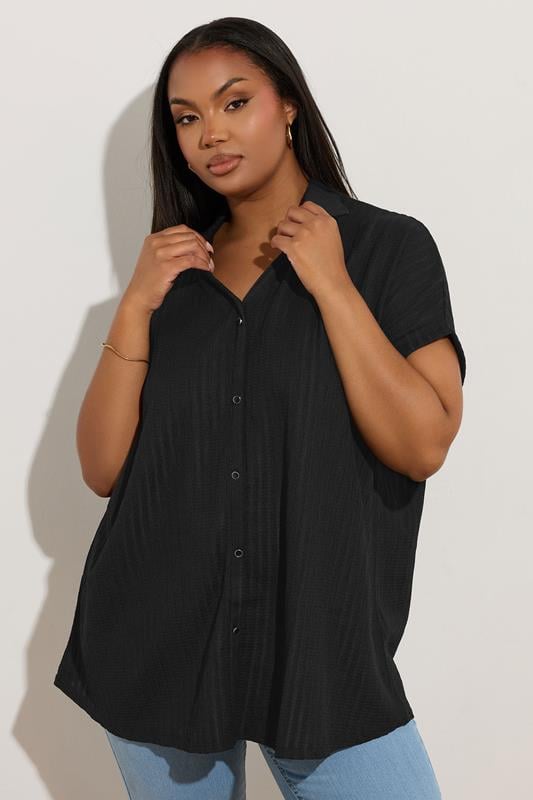 evans YOURS Curve Black Textured Boxy Shirt