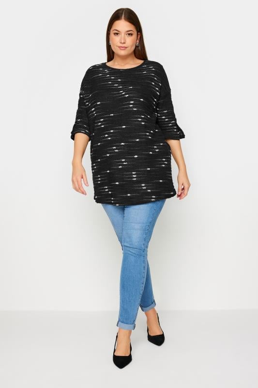 Evans YOURS Curve Black Textured Button Sleeve Top
