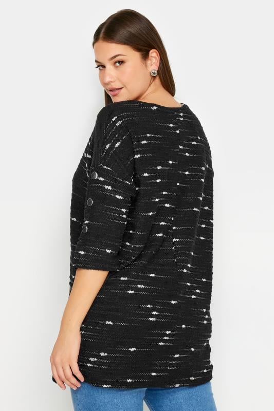 Evans YOURS Curve Black Textured Button Sleeve Top