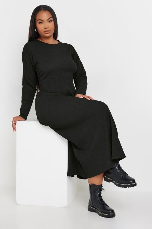 Evans YOURS Curve Black Textured Flared Maxi Dress