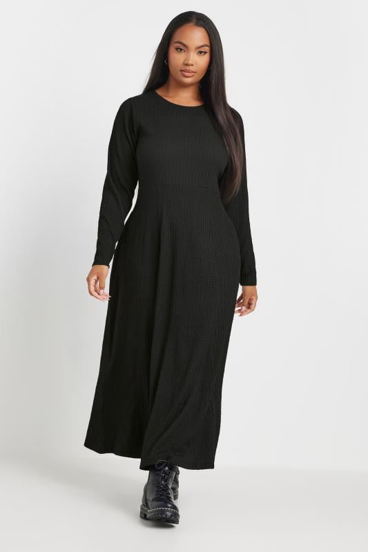 evans YOURS Curve Black Textured Flared Maxi Dress