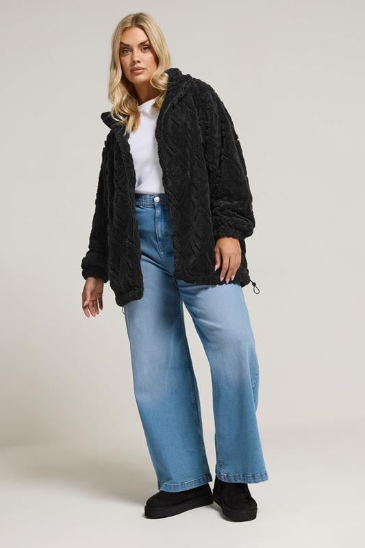 Evans YOURS Curve Black Textured Fleece Jacket