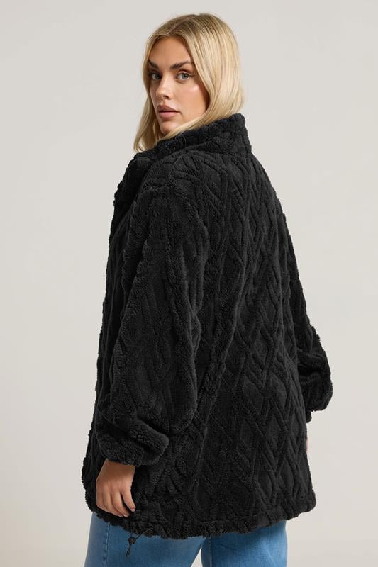 Evans YOURS Curve Black Textured Fleece Jacket