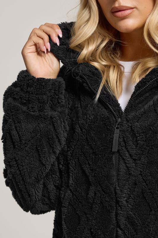 Evans YOURS Curve Black Textured Fleece Jacket