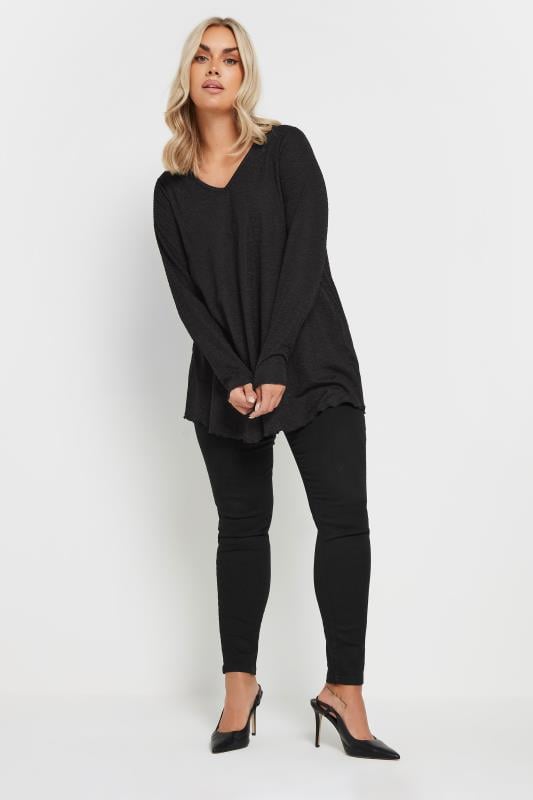 Evans YOURS Curve Black Textured Long Sleeve Top
