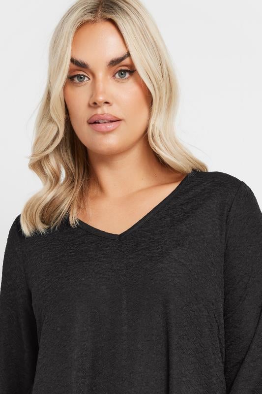 Evans YOURS Curve Black Textured Long Sleeve Top