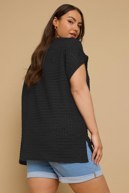 Evans YOURS Curve Black Textured Split Seam Top
